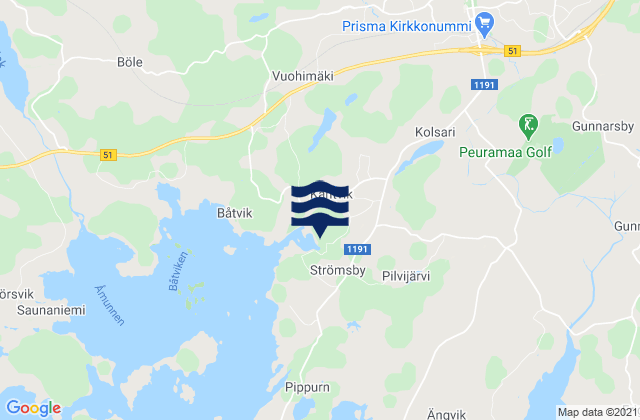 Mapa da tábua de marés em Kirkkonummi, Finland
