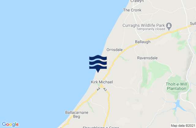Mapa da tábua de marés em Kirkmichael, Isle of Man