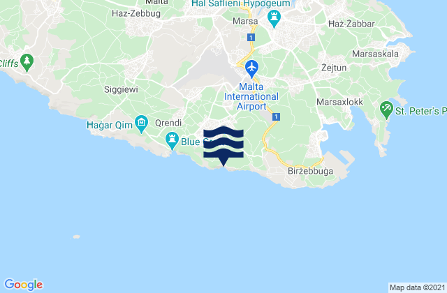 Mapa da tábua de marés em Kirkop, Malta