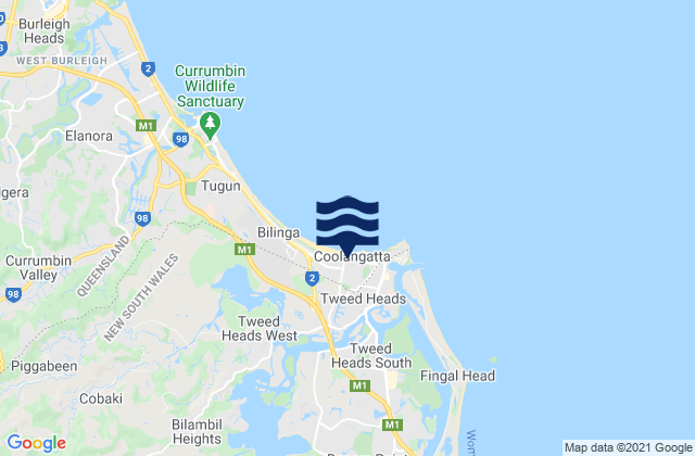 Mapa da tábua de marés em Kirra, Australia