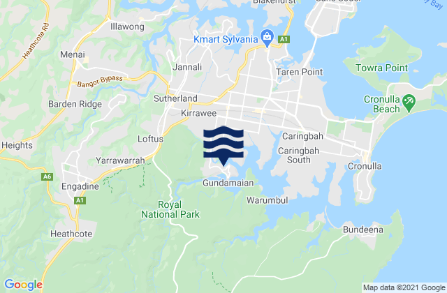 Mapa da tábua de marés em Kirrawee, Australia