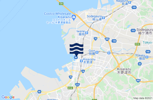 Mapa da tábua de marés em Kisarazu, Japan