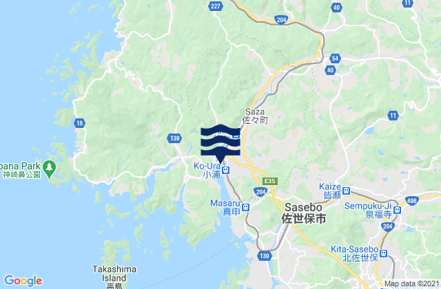 Mapa da tábua de marés em Kitamatsuura-gun, Japan