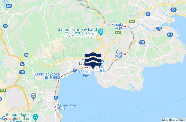 Mapa da tábua de marés em Kitsuki Shi, Japan