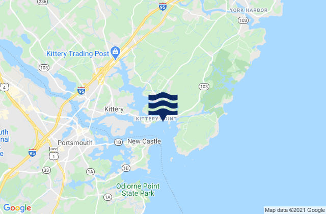 Mapa da tábua de marés em Kittery Point, United States
