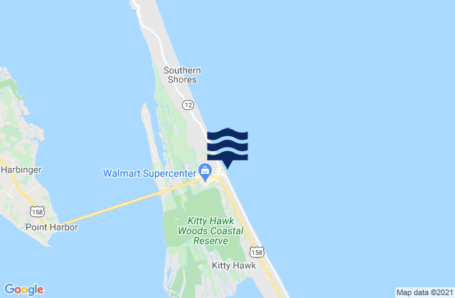 Mapa da tábua de marés em Kitty Hawk (Ocean), United States