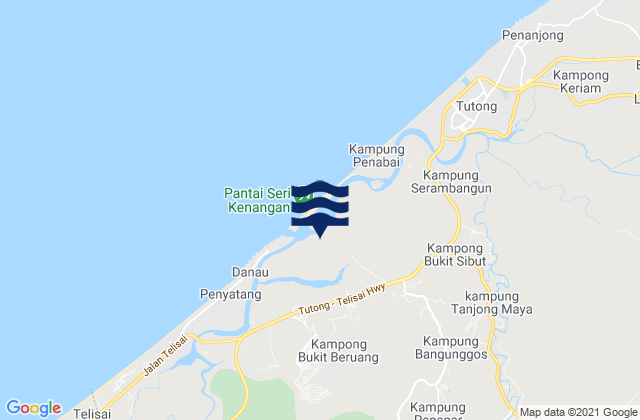 Mapa da tábua de marés em Kiudang, Brunei