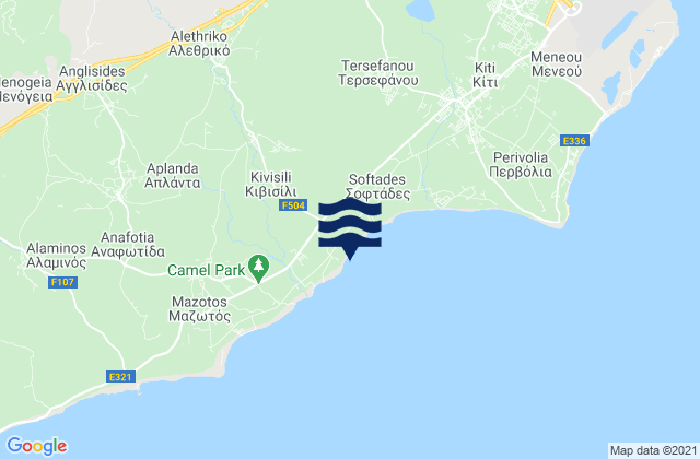 Mapa da tábua de marés em Kivisíli, Cyprus