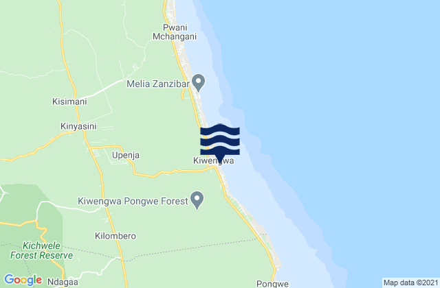 Mapa da tábua de marés em Kiwengwa Beach, Tanzania