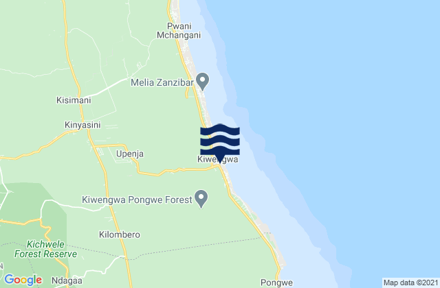 Mapa da tábua de marés em Kiwengwa, Tanzania