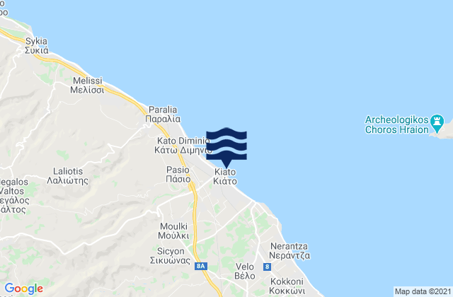 Mapa da tábua de marés em Kiáto, Greece