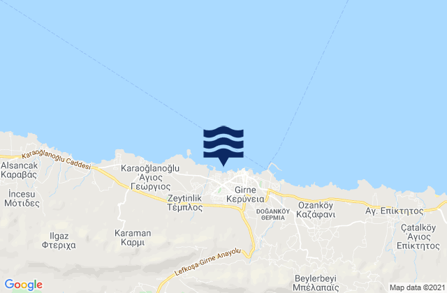 Mapa da tábua de marés em Kióneli, Cyprus