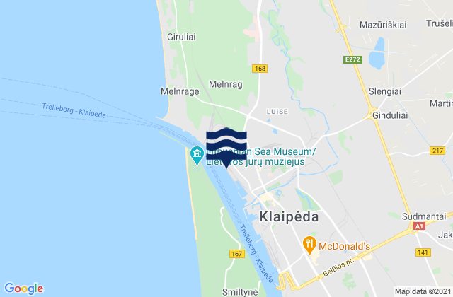 Mapa da tábua de marés em Klaipėda, Lithuania