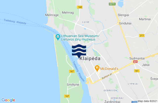 Mapa da tábua de marés em Klaipėda, Lithuania
