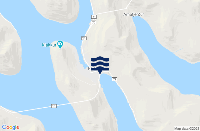 Mapa da tábua de marés em Klakksvik, Faroe Islands