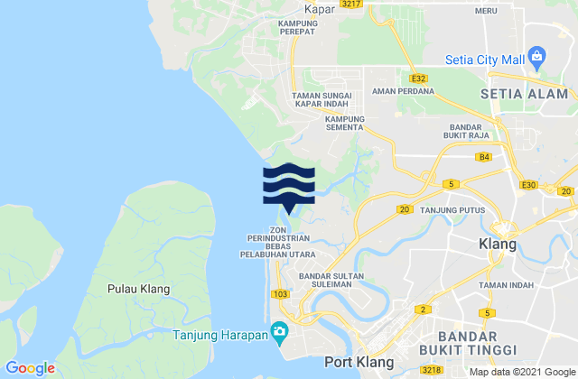 Mapa da tábua de marés em Klang, Malaysia