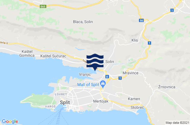 Mapa da tábua de marés em Klis, Croatia