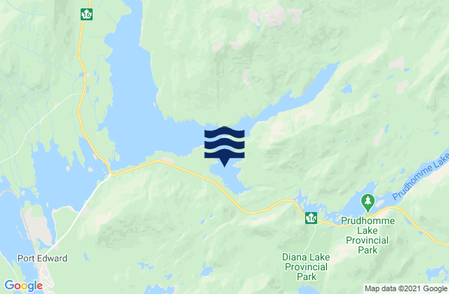 Mapa da tábua de marés em Kloiya Bay, Canada