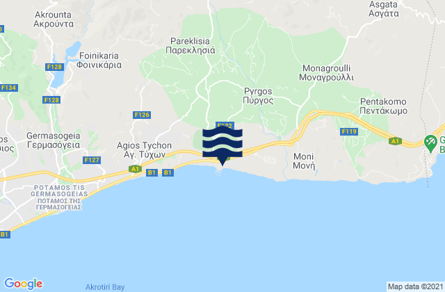 Mapa da tábua de marés em Klonári, Cyprus