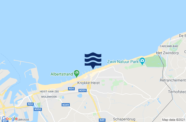 Mapa da tábua de marés em Knokke-Strand, Belgium
