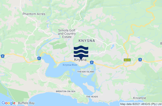 Mapa da tábua de marés em Knysna, South Africa