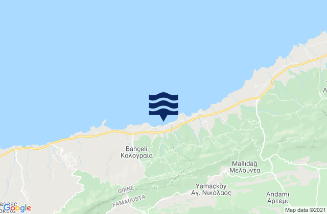 Mapa da tábua de marés em Knódara, Cyprus