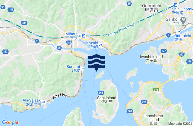 Mapa da tábua de marés em Ko-Sagi Sima, Japan