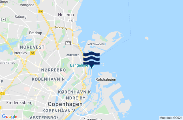 Mapa da tábua de marés em Kobenhavn (Copenhagen) Baltic Sea, Denmark