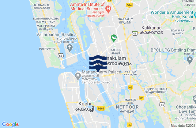 Mapa da tábua de marés em Kochi, India
