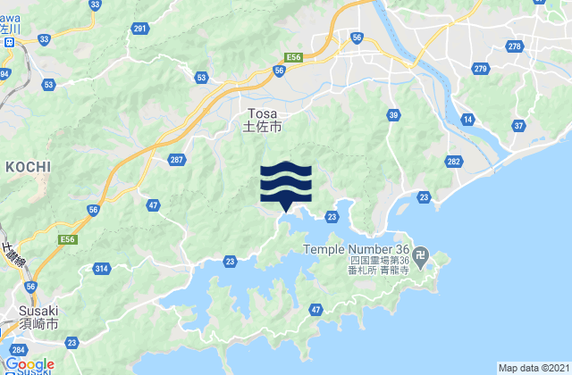 Mapa da tábua de marés em Kochi Prefecture, Japan