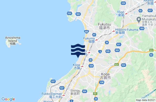 Mapa da tábua de marés em Koga-shi, Japan