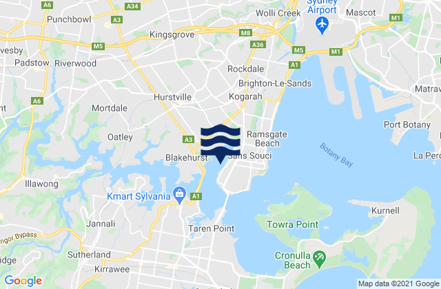 Mapa da tábua de marés em Kogarah Bay, Australia
