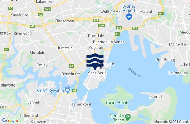 Mapa da tábua de marés em Kogarah, Australia