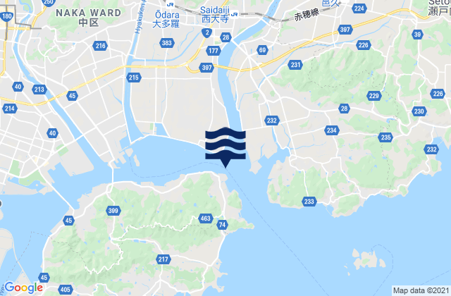 Mapa da tábua de marés em Kogushi Okayama Suido, Japan