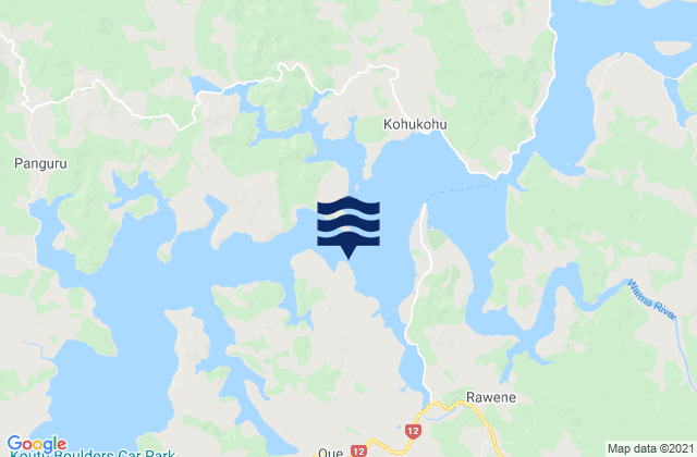 Mapa da tábua de marés em Kohukohu, New Zealand