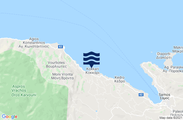Mapa da tábua de marés em Kokkári, Greece