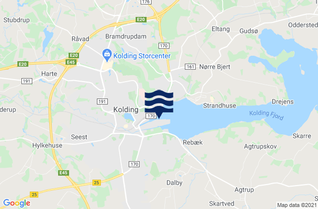 Mapa da tábua de marés em Kolding, Denmark