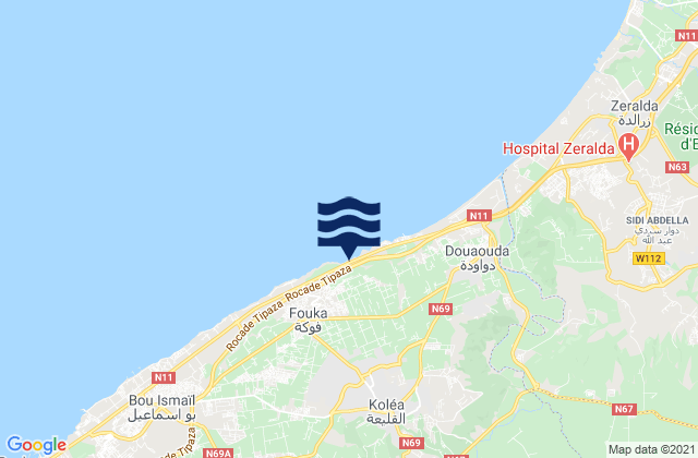 Mapa da tábua de marés em Kolea, Algeria