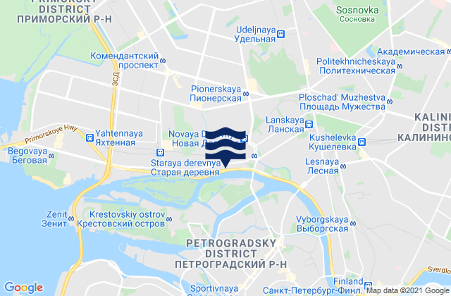 Mapa da tábua de marés em Kolomyagi, Russia
