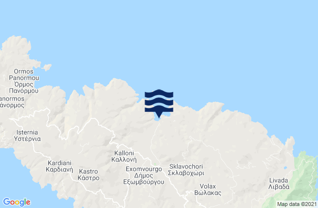 Mapa da tábua de marés em Kolympithra West (Tinos), Greece