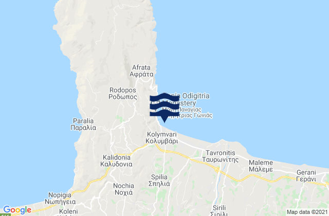 Mapa da tábua de marés em Kolympári, Greece