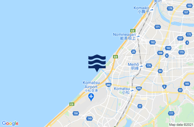 Mapa da tábua de marés em Komatsu Shi, Japan