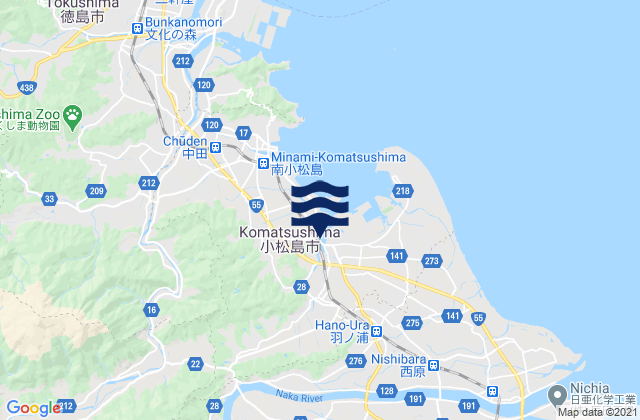Mapa da tábua de marés em Komatsushima Shi, Japan