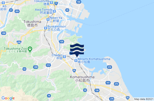 Mapa da tábua de marés em Komatsushimachō, Japan