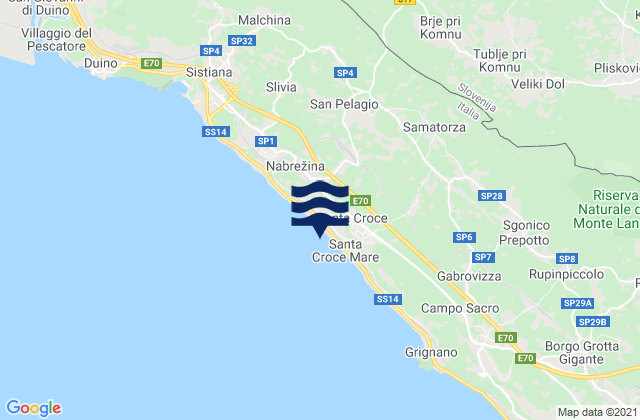 Mapa da tábua de marés em Komen, Slovenia
