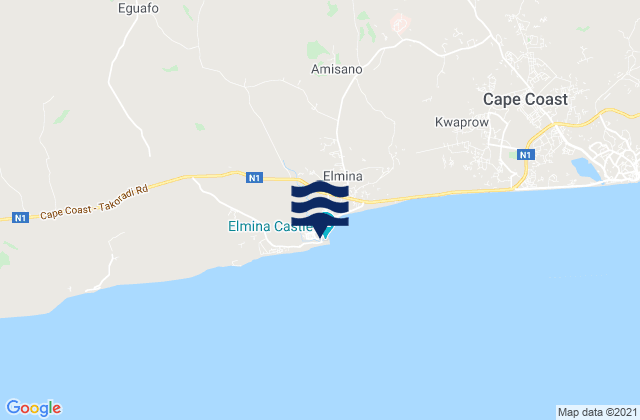 Mapa da tábua de marés em Komenda/Edina/Eguafo/Abirem, Ghana