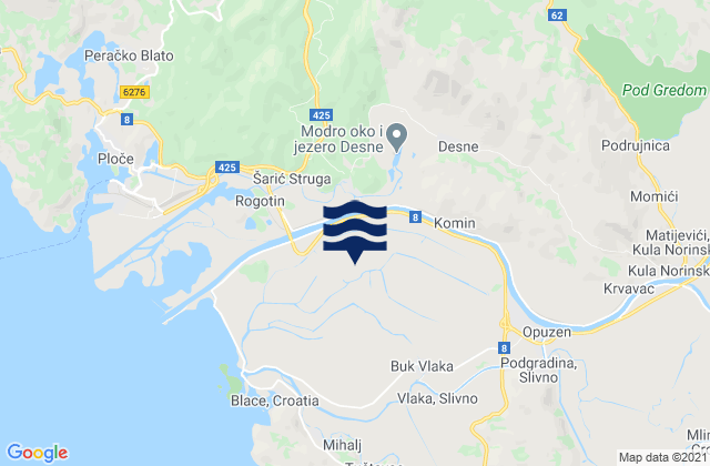 Mapa da tábua de marés em Komin, Croatia