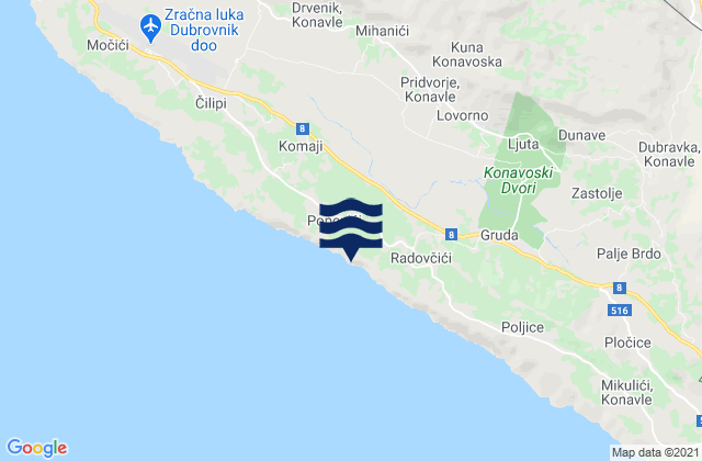Mapa da tábua de marés em Konavle, Croatia