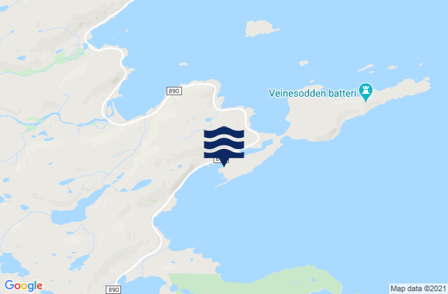 Mapa da tábua de marés em Kongsfjord, Norway