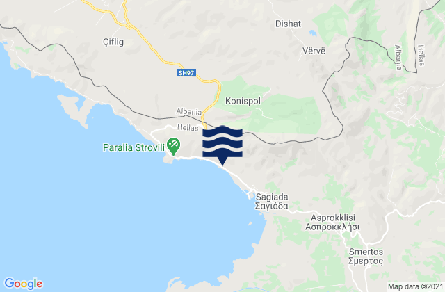 Mapa da tábua de marés em Konispol, Albania